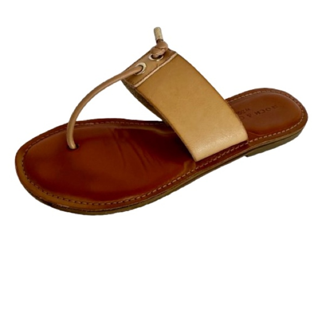 Rock & Candy by ZiGi Womens cross band tan faux leather slide on sandals size 7